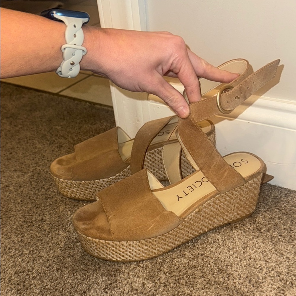 Society Tan Wedge Sandals for Women